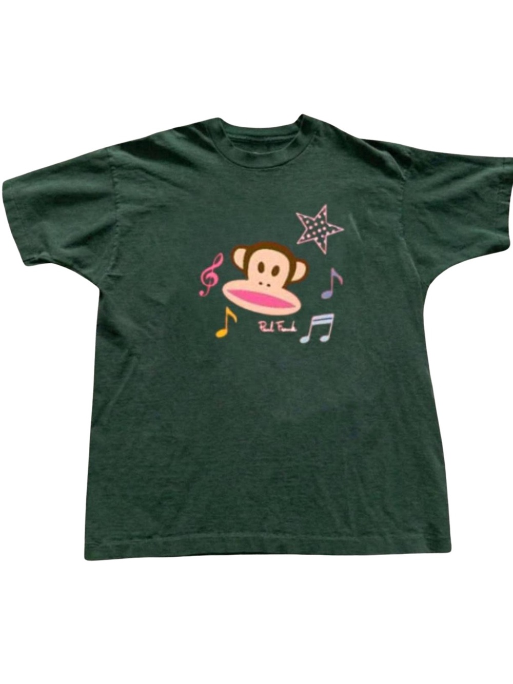 Gildan Dark Green Tee with Multicolor Monkey Graphic